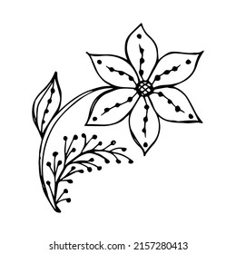 Hand drawn flower single element for coloring, black and white vector image