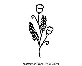 Hand drawn flower sketch line art illustration set.