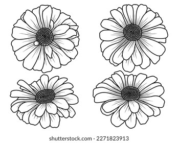 Hand drawn flower sketch line art illustration set svg