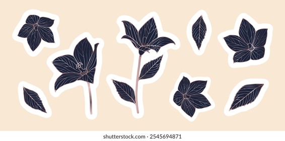 Hand drawn flower stickers. Floral luxury vector illustration