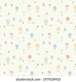 Hand drawn flower texture. Flower fabric vector design. Hand drawn flower doodle pattern.