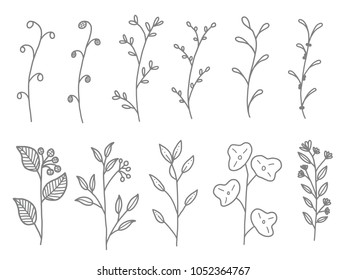 Hand drawn of flower and tree doodle set on white background. Vector illustration design for wedding, logo, templates, invitation and valentine day concept.