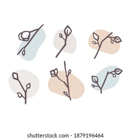 Dibujo manual de doodle de flores y árboles sobre fondo blanco, diseño para boda, logo, plantillas, invitación y concepto de día valentino. Ilustración del vector