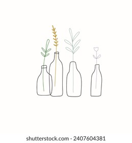 Hand drawn flower vase illustration delicate banner colored flowers drawing vector isolated spring nature design wildflower art one line minimalist floral outlined simple design hand drawn line design