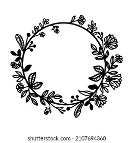 Hand drawn flower vector frame. Floral wreath with leaves for wedding and holiday invite or card Decorative elements for design. Isolated. Vector hand drawn background,vintage and rustic styles