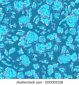 hand drawn flower vector illustration pattern seamless, chamomile with stem and leaves vector background, idea for fashionable textiles