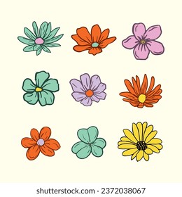hand drawn flower Vector Illustration. Colorful floral background. Vector background in 90s, 00s, 70s, 80s Flower.