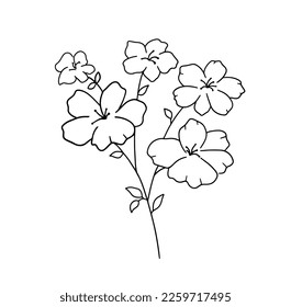 Flor dibujada a mano. Esbozo de flores silvestres de contorno vectorial. Doodle de línea de arte aislado en fondo blanco