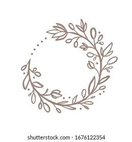 Hand drawn flower wreath logo. Vector floral design spring frame element for invitations, greeting cards, scrapbooking, posters with place for text. Vintage decor.