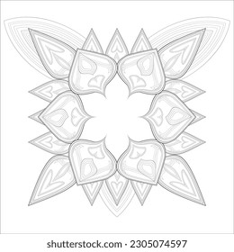 Hand Drawn Flowers for Adult Anti Stress of coloring page in Monochrome  Isolated on White Background.-vector
