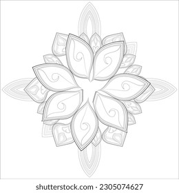 Hand Drawn Flowers for Adult Anti Stress of coloring page in Monochrome  Isolated on White Background.-vector