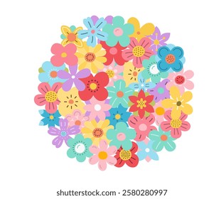 Hand drawn flowers arranged in the shape of a circle, vector eps10 illustration