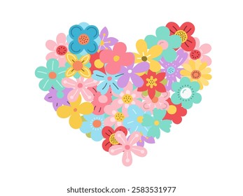 Hand drawn flowers arranged in the shape of a heart, vector eps10 illustration