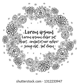 Hand drawn Flowers arranged un a shape of circle. Wildflowers vector illustration