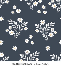 Hand Drawn flowers background print for textile. The drawn flowers beautiful illustration for the fabric. Design ornament pattern seamless. Vector