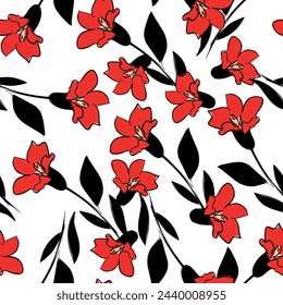 Hand Drawn Flowers background print for textile. The drawn flowers beautiful illustration for the fabric. Design ornament pattern seamless. Vector
