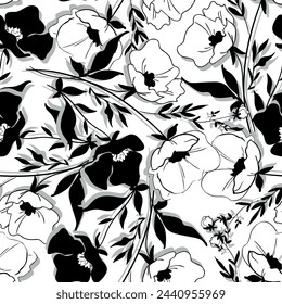 Impresión de fondo de flores dibujadas a mano para textil. Las flores dibujadas son una hermosa ilustración para la tela. Diseño patrón de adorno sin fisuras. Vector