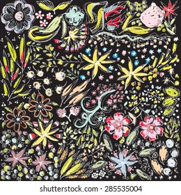 hand drawn flowers black