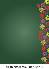hand drawn flowers border on green background