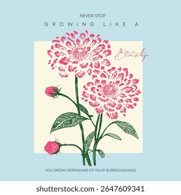 hand drawn flowers botanical art style. summer tropical flowers. printed t-shirt design for men and women's, Vintage Doted flowers print, flower graphic in vector