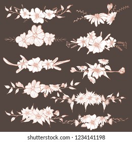 Hand drawn flowers, Botanical decorative element for Invitations card, Vector illustration.