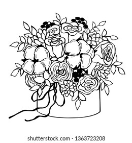 Hand drawn flowers in box.Vector sketch  illustration.