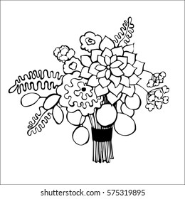Hand drawn flowers. Bridal bouquet. Vector illustration