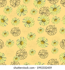 Hand drawn Flowers Chamomile seamless pattern. vector design for fashion, fabric, wallpaper and all prints on background earth tone color.