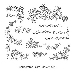 Hand drawn flowers clip art. Vector design elements for tags, labels, greeting cards, invitations, scrapbook.