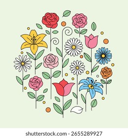 Flores dibujadas a mano, linda Colección floral de primavera con rosas, margaritas, tulipanes, lirios y hojas, perfecto para tarjetas de felicitación, sin costuras, patrones, invitaciones y Diseños decorativos