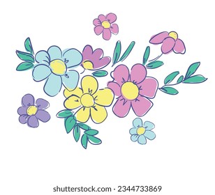 Flores dibujadas a mano, elementos decorativos para el diseño, ilustración vectorial simple, esbozo