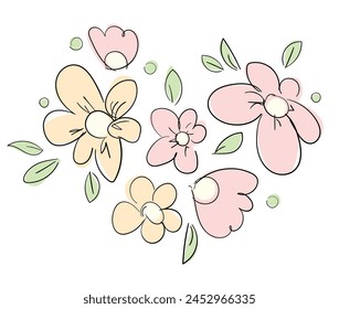 Hand gezeichnete Blumen Dekorative Elemente für Design Vektorillustration Kids Drucken