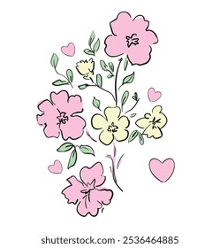 Flores desenhadas à mão Elementos decorativos para design Ilustração de vetor
