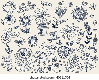 Flores desenhadas à mão rabiscar Vetor. Visite meu portfólio para uma grande coleção de rabiscos
