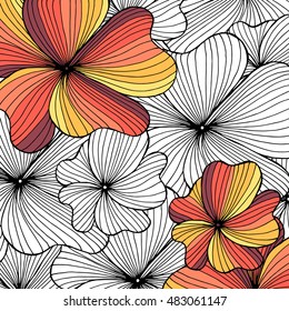 Hand drawn flowers elements. Floral background. Print for pillow, t-shirt, greeting or inviting card, template for cover