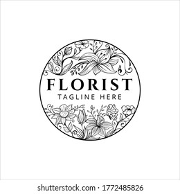 Hand Drawn Flowers Florist Logo Design