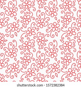 Hand drawn flowers, folk patterns, floral background. Vector seamless pattern, monochrome.