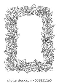 Hand drawn flowers frame on white background, vector illustration
