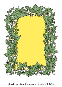 Hand drawn flowers frame on white background, vector illustration
