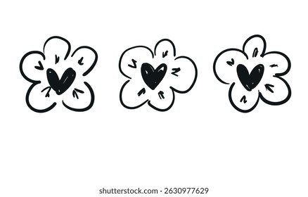 Hand Drawn flowers hearts Decorative elements for design Vector illustration