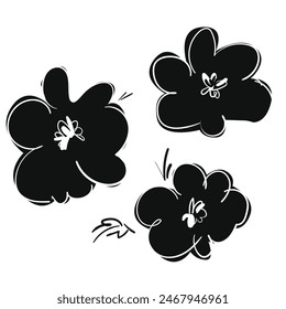 Ilustración vectorial de tinta de Hand Drawn Flowers monocromo 