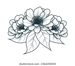 Hand drawn flowers isolated on white. Boho style concept  for wedding invitation, greeting card, branding, coloring book page. Vector illustration, line art.