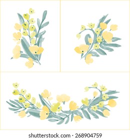 Hand Drawn Flowers and Leaf composition for your design. Can be used for birthday card, wedding invitations or page decoration. Isolated on white background.