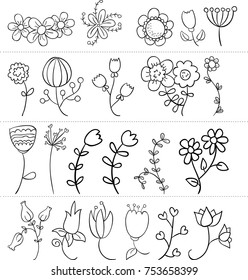 Hand drawn flowers and leafs