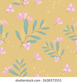 Hand drawn flowers and leave, seamless patterns with floral for fabric, textiles, clothing, wrapping paper, cover, banner, interior decor, abstract backgrounds.