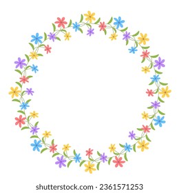 hand drawn flowers with leaves art round frame