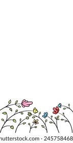 hand drawn flowers and leaves floral background outline with marker for your smartphone mobile phone lock screen and wallpaper isolated on white canvas
