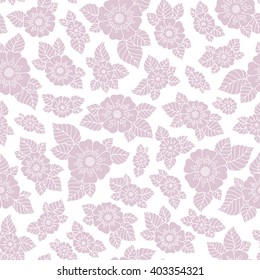 Hand drawn flowers and leaves seamless pattern. Elegant outline style botanical ornament. Repetition background for fabric design, wrapping paper or wallpapers. Isolated vector illustration.