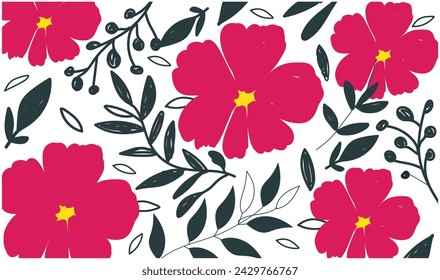 Hand  drawn flowers and leaves. Trendy botanical elements Pattern.vector Hand drawn line branches and blooming. Wedding elegant wildflowers for invitation save the date card. 