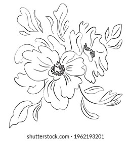 Hand drawn flowers and leaves. Vector illustration.